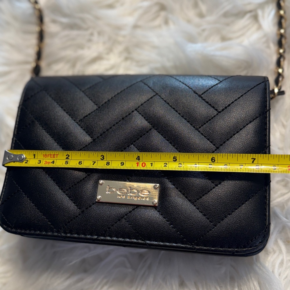 Bebe Chevron Black Mini Flap Bag Gold Chain Strap - Picture 15 of 16
